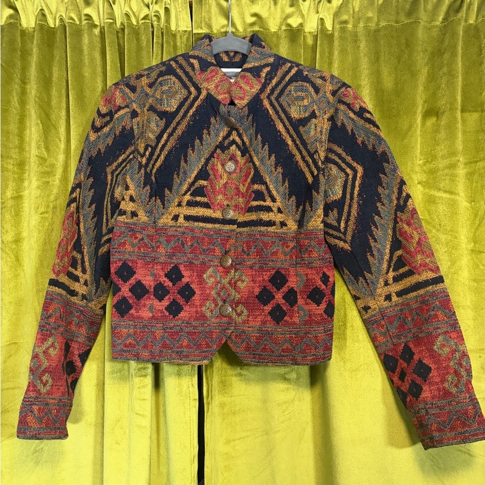 Vintage 80s 90s WRAPS Collection Western Tapestry Cropped Jacket. Size Small.